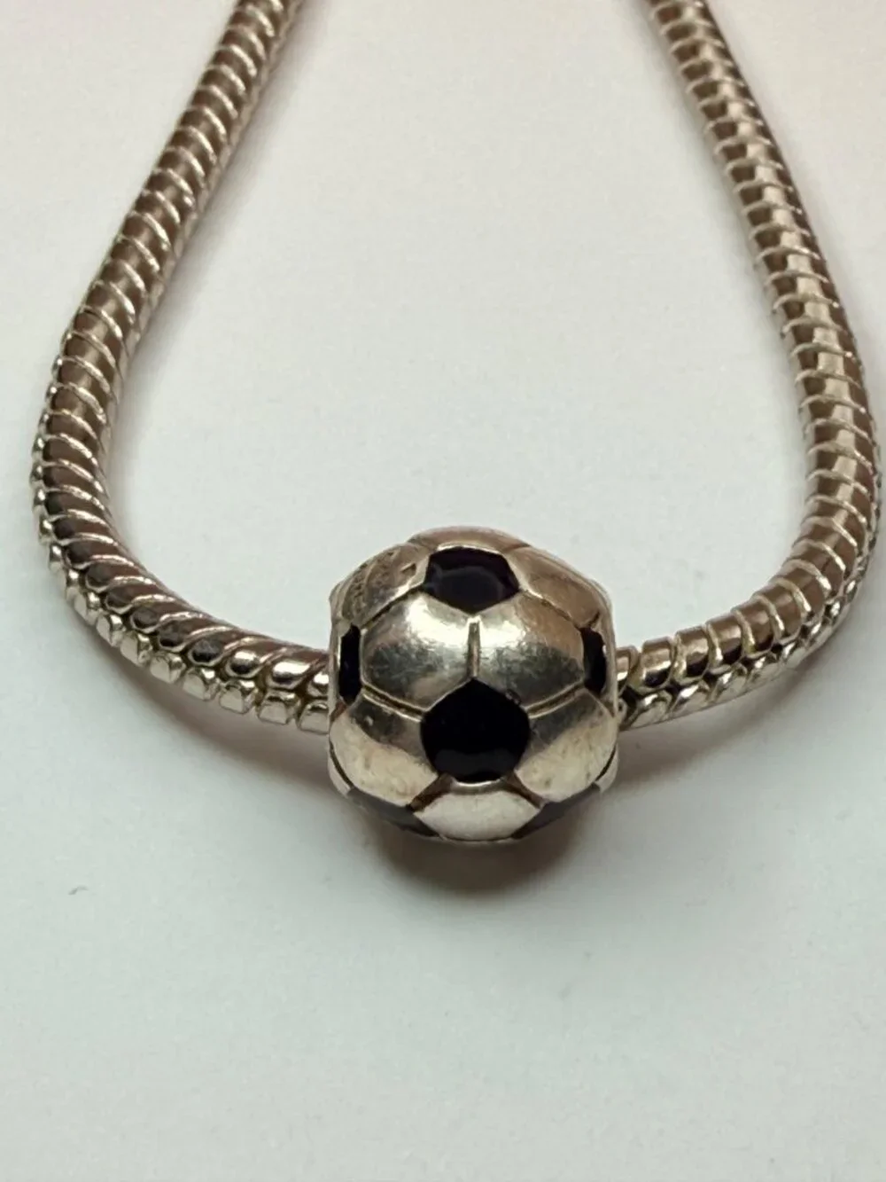 Chamilia Sterling Silver Black Enamel Soccer Ball Charm 925 Threaded